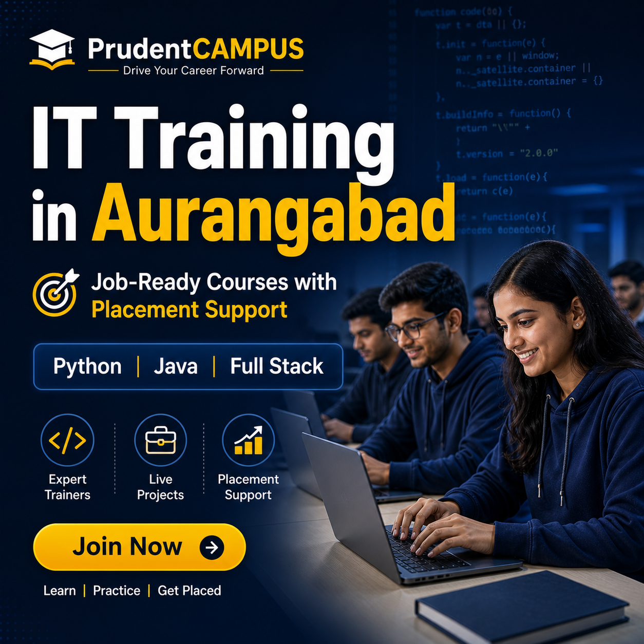 IT training in Aurangabad with placement support at PrudentCAMPUS – Python, Java, Full Stack courses